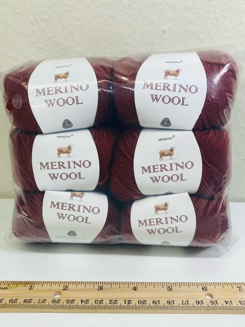 6 NWT ~300g Mengchu 100% Merino Wool Yarn 6 Skeins Crisp color: Autumn Red